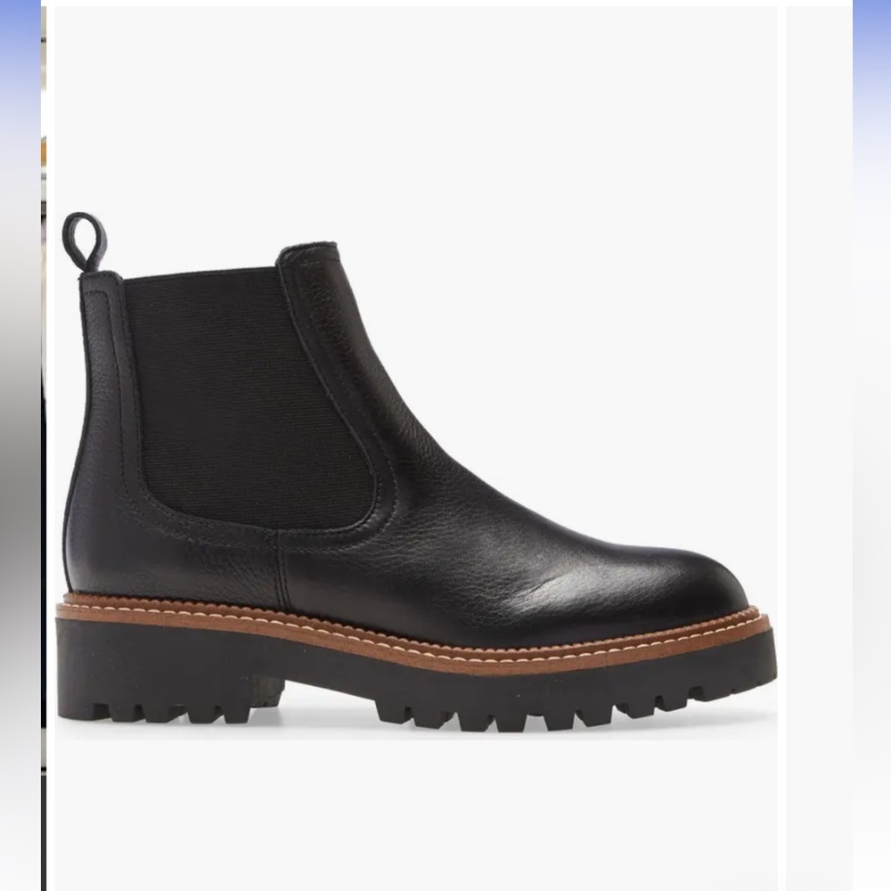 Caslon Black Leather Chelsea Lug Sole Booties with Brown welt